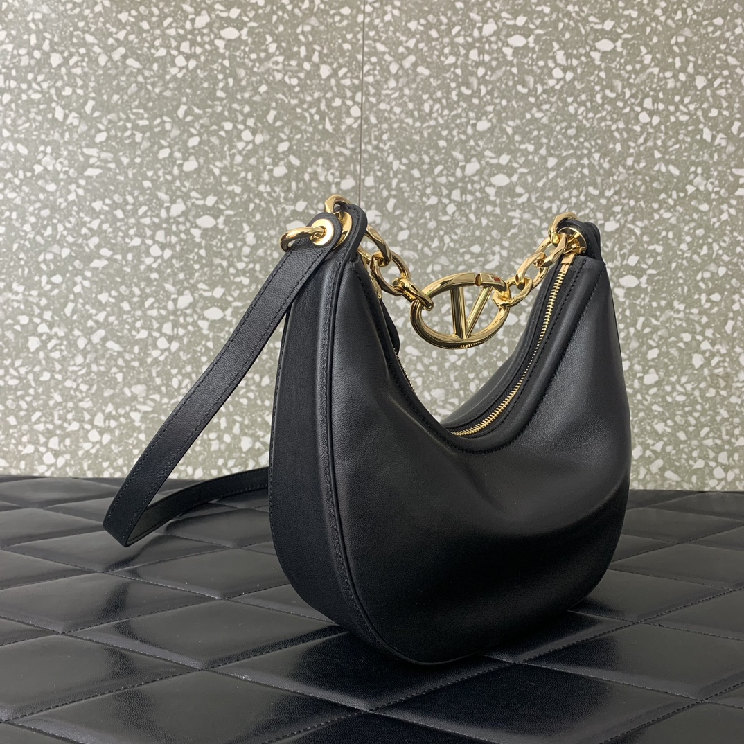 Valentino Garavani VLogo Moon Mini Hobo Bag in Black Nappa Leather